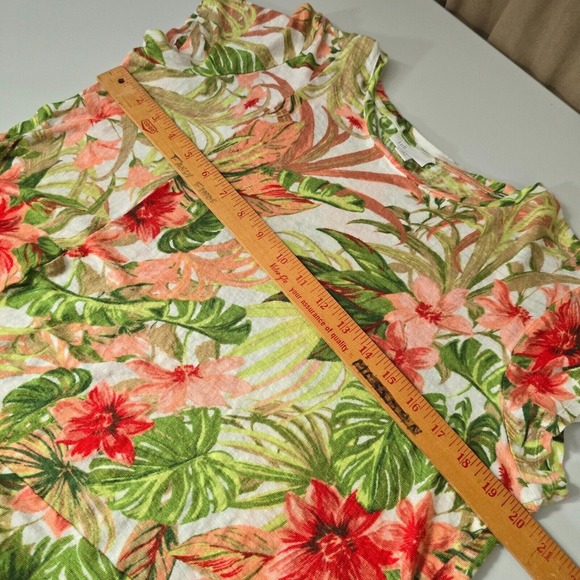 J Jill Love Linen Tie Side Top Large Petite Floral Tropical Short Sleeve Resort - Picture 8 of 10